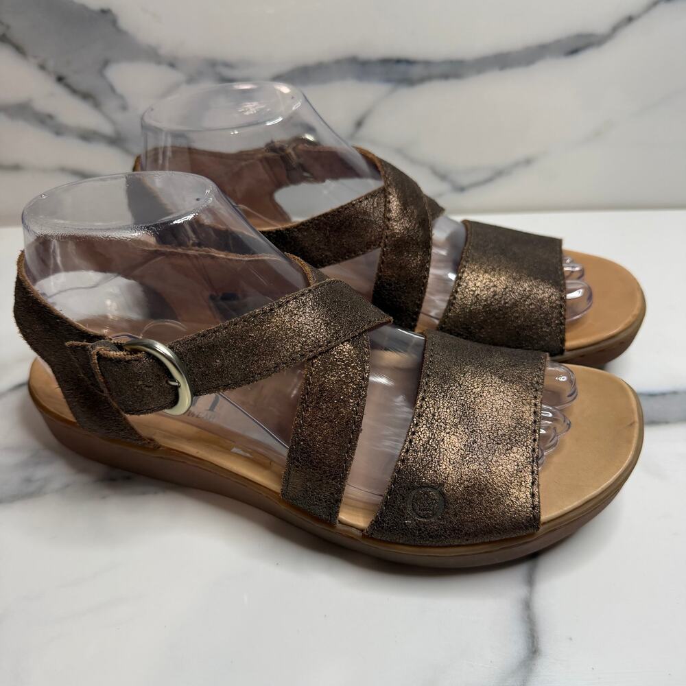 Born Women's Bronze Metallic Leather Strappy Sandals Sz 7 Comfort Boho Festival